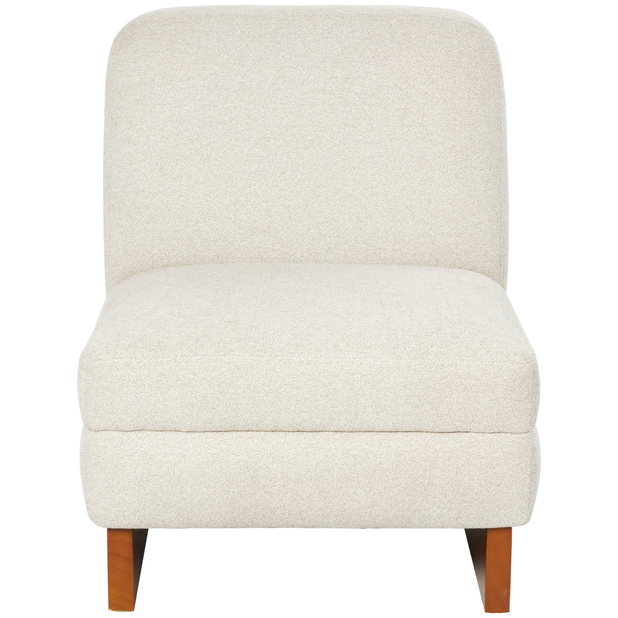 White Boucle Accent Chair with Brown Wooden Legs
